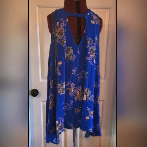 Free People Snap Out of It Blue Floral Medium Boho Tunic Dress - Picture 12 of 12